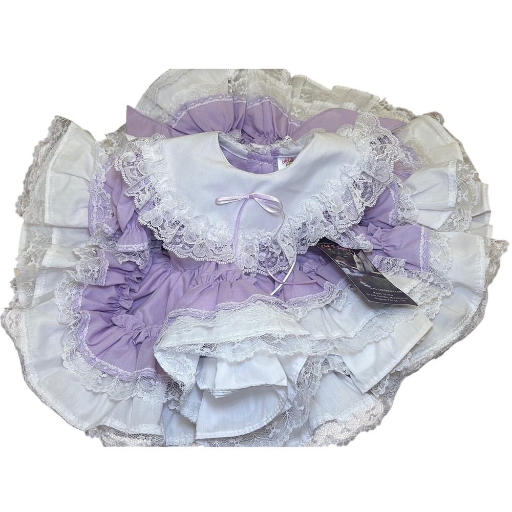 Lid'l Dolly Pageant Dress Purple Full Circle Ruffle Lace Girls Sz 8-12 lbs/ 0-3m